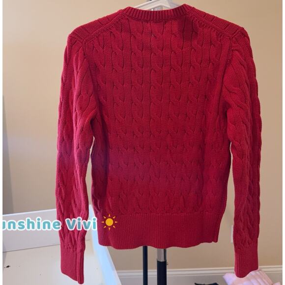 NEW Polo Ralph Lauren Women Cotton Cable Knit Cardigan Sweater Red medium - Picture 10 of 10